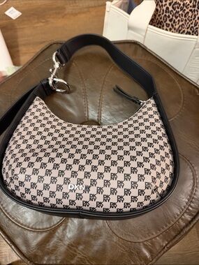 DKNY Pink Monogram Shoulder Bag with Black Trim